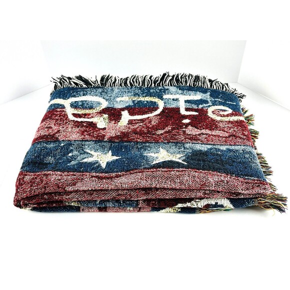 VTG Tapestry American Flag throw Lap Blanket Patriotic Fringed 70in x 50in - Picture 12 of 12